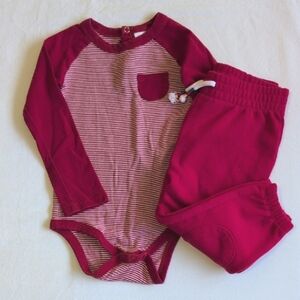 joe fresh red striped bodysuit & joggers sweatpants outfit set 18-24 months baby